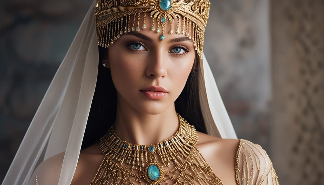 Goddess Fashion Portrait With Gold Veil And Chains