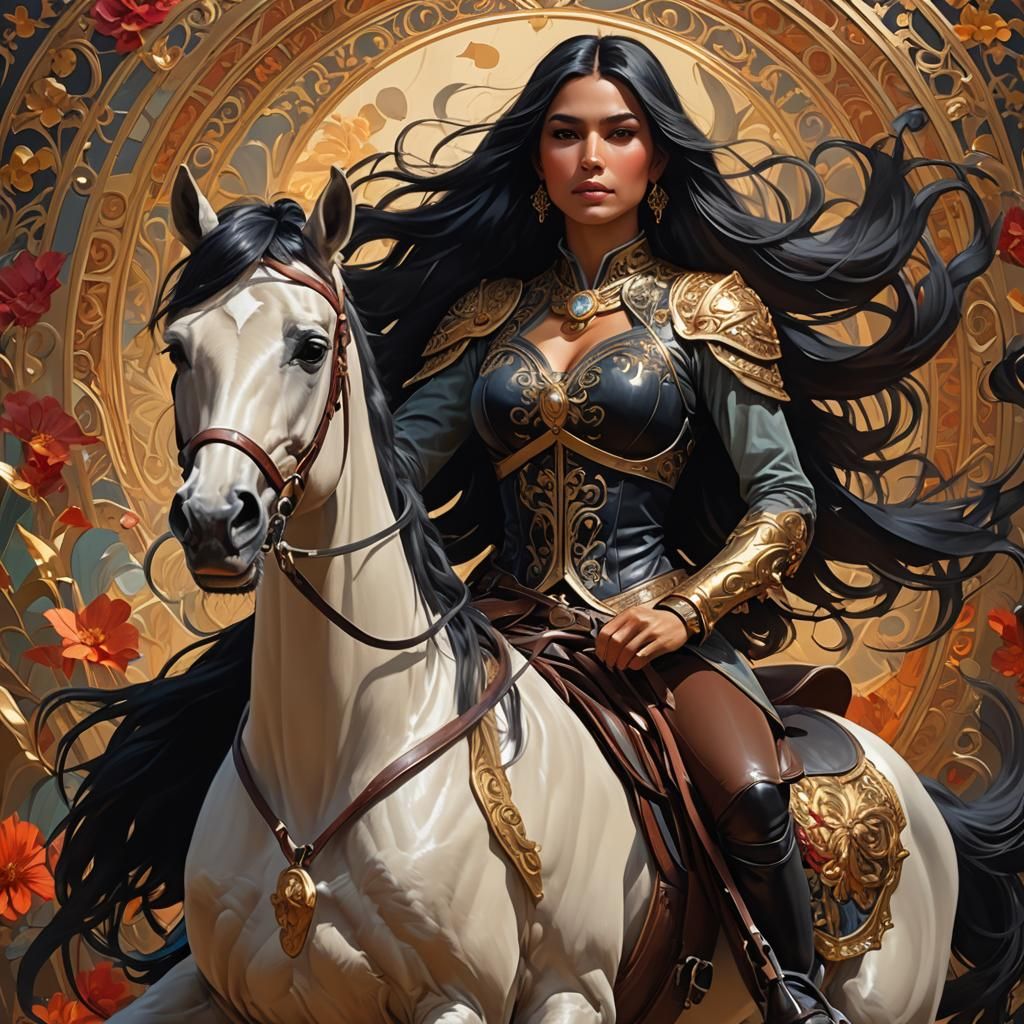 Latina Woman on Horse: Hyperdetailed Art Portrait