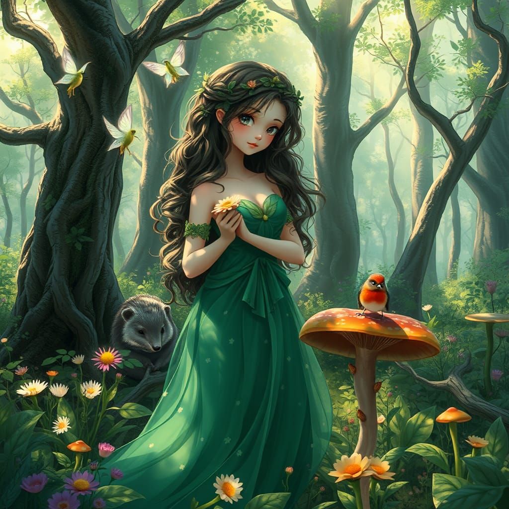 Whimsical Forest Nymph in Anime-Inspired 3D Art