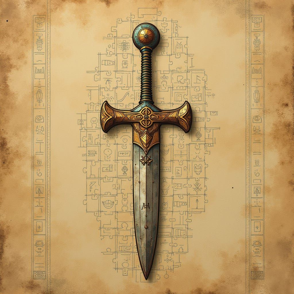 Ancient Egyptian Puzzle on Weathered Beige Background
