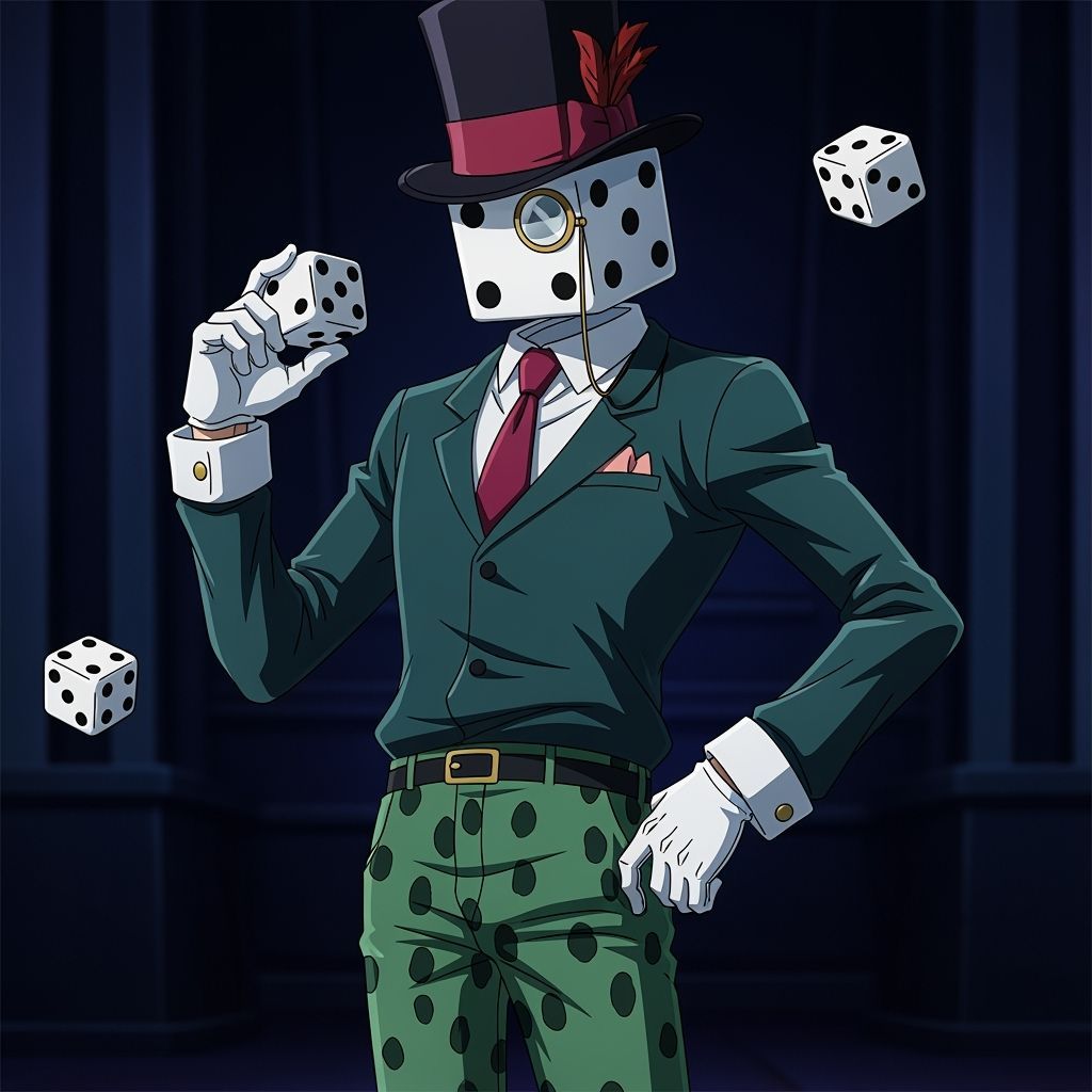 Dice-Headed Man in Anime Style Formal Attire