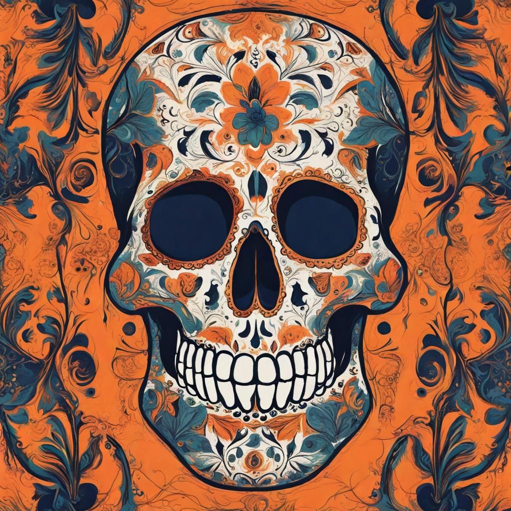 Detailed Abstract Calavera with Complementary Colors