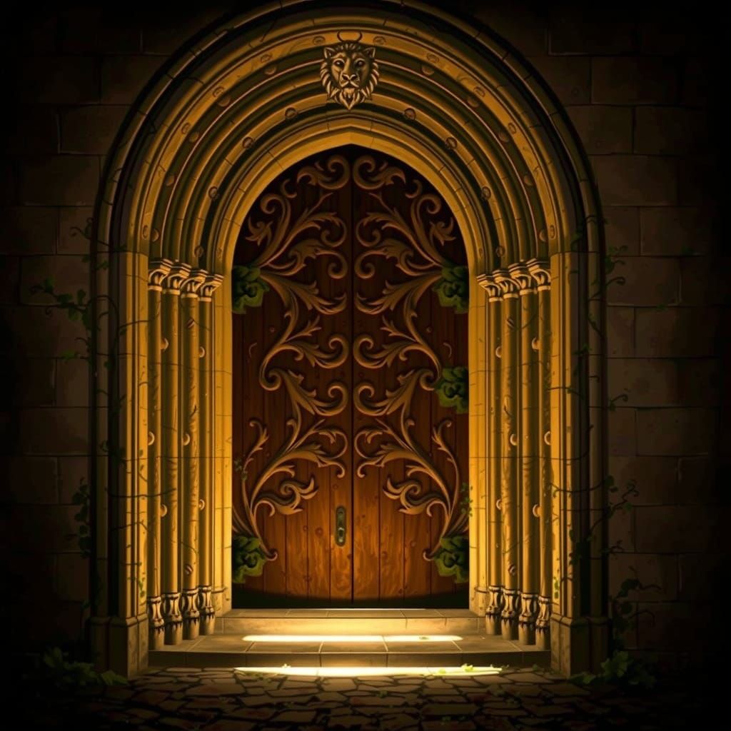Mystical Wooden Door in a Weathered Stone Setting