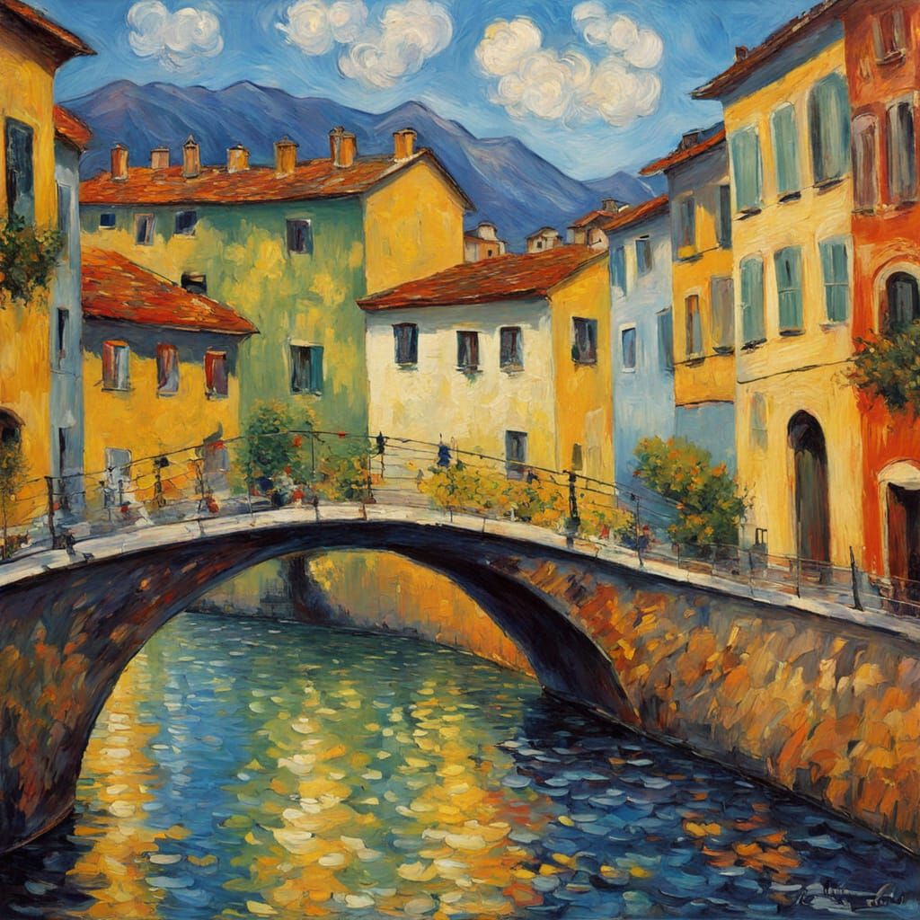 Bolzano Cityscape in Vibrant Impasto Oil Painting