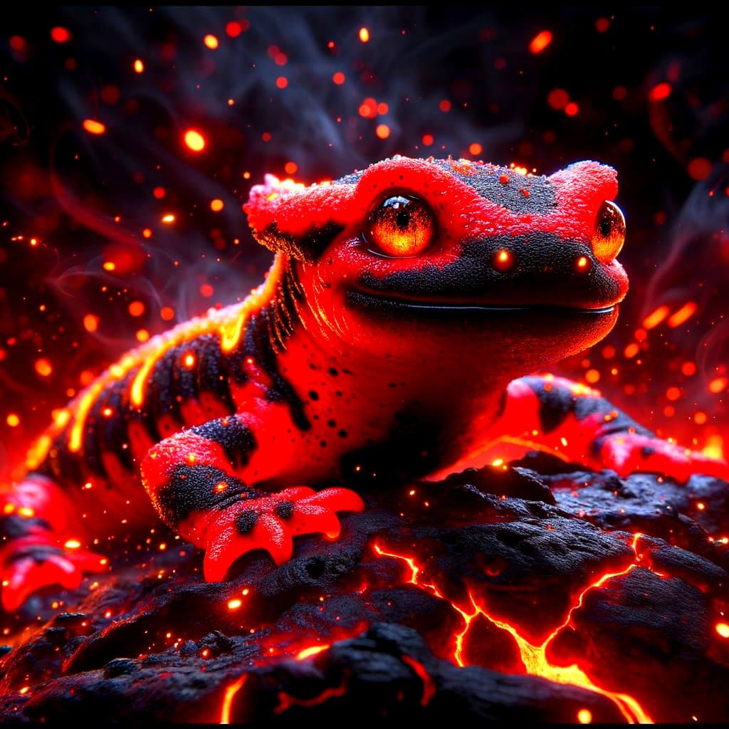 Photorealistic Fire Salamander on Volcanic Rock