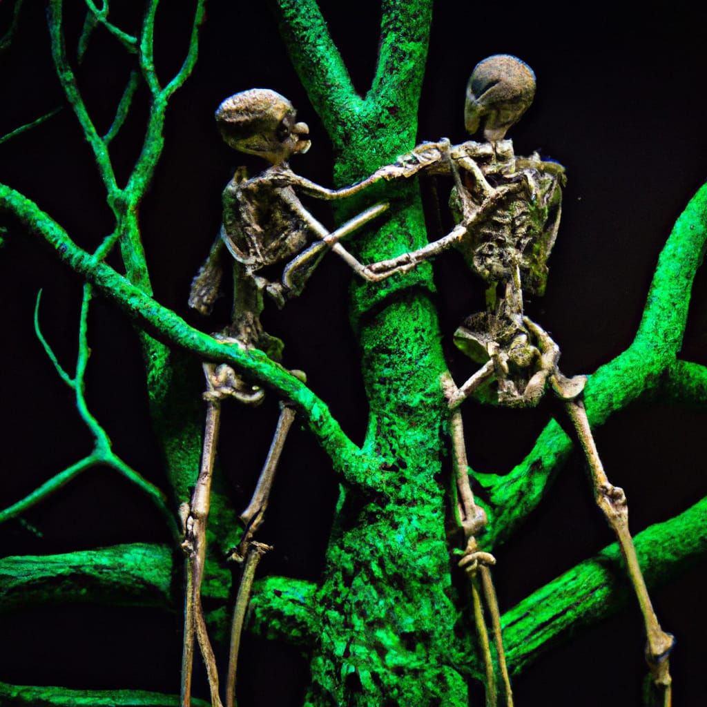 Skeletons Holding Hands Forming a Tree in Abstract Art