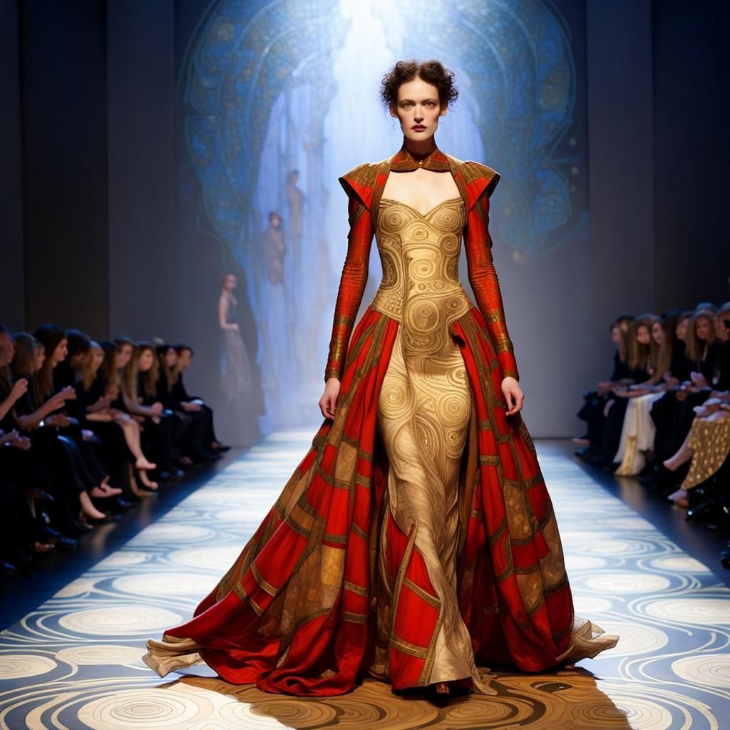 Art by Gustav Klimt, Art Nouveau interpretation of plaid, in...