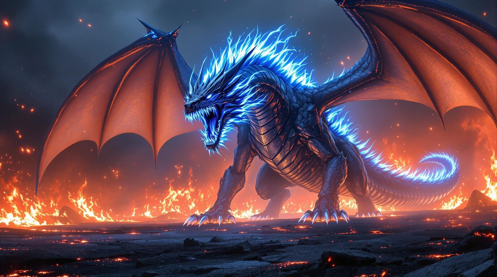 Dragon Unleashes Torrent of Fire on Volcanic Ground