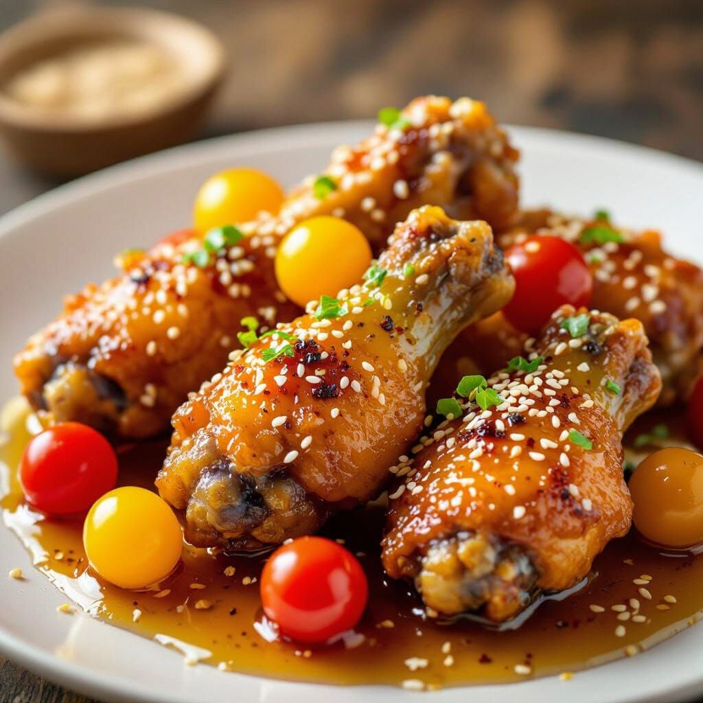 Honey Glazed Chicken Wings with Sesame and Tomatoes