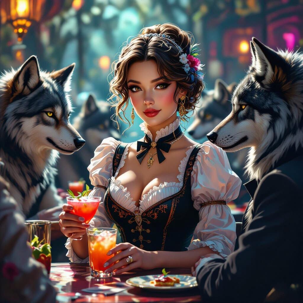 Lamb Waitress Serves Cocktails to Wolves in Hyperrealistic S...