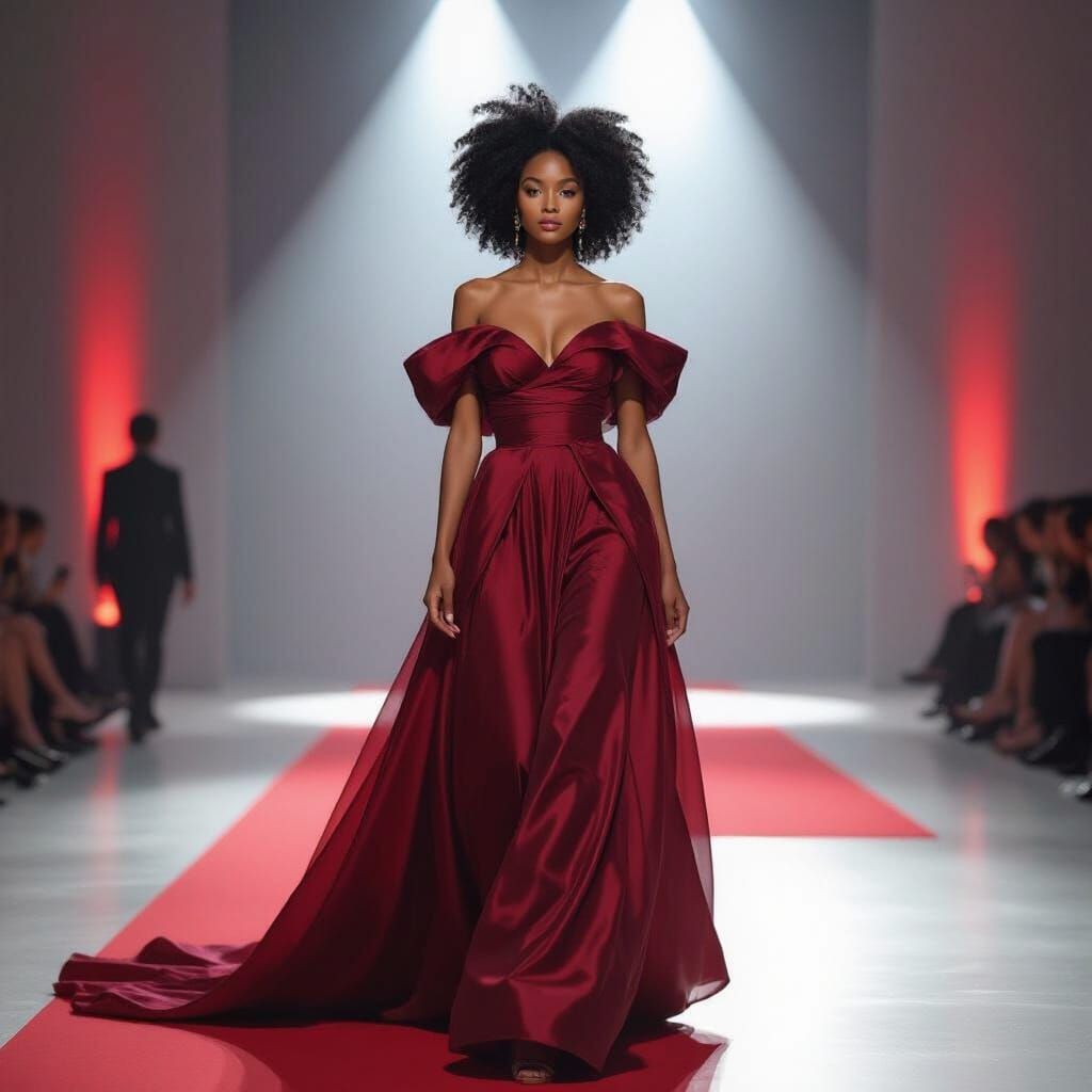 Black Woman in Dramatic Red Gown on Red Carpet