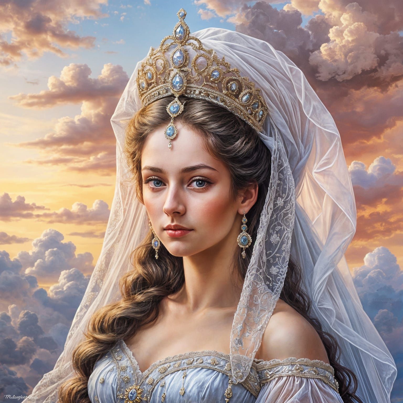 Young Tsarina with Veil on Cloud