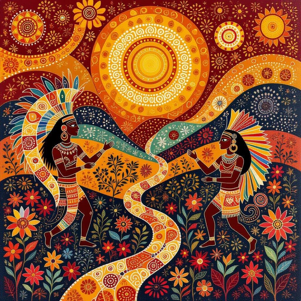 Aboriginal Dreamtime Story Illustration in Dot Painting Styl...