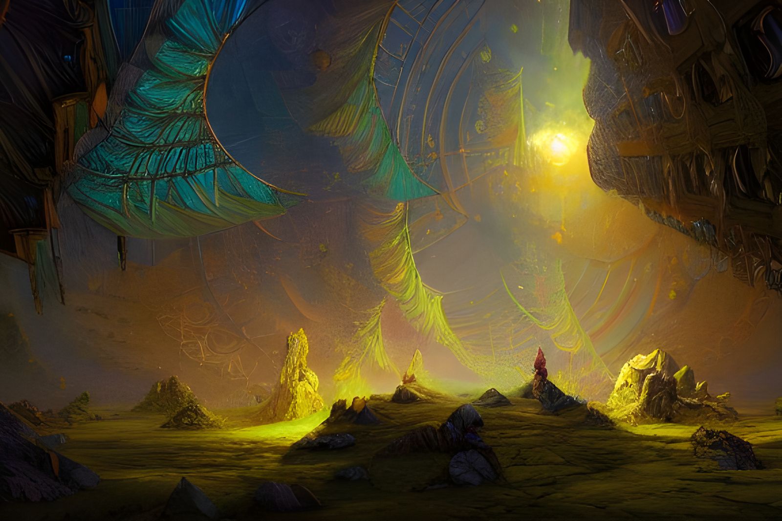 Valkyries in Mystical Fractal Landscape: Digital Art