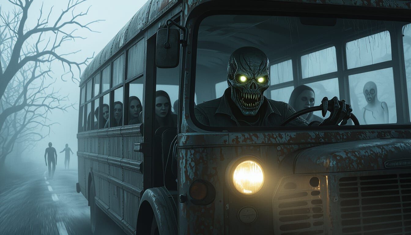 Haunted Bus Drives Through Foggy Pakistani Night