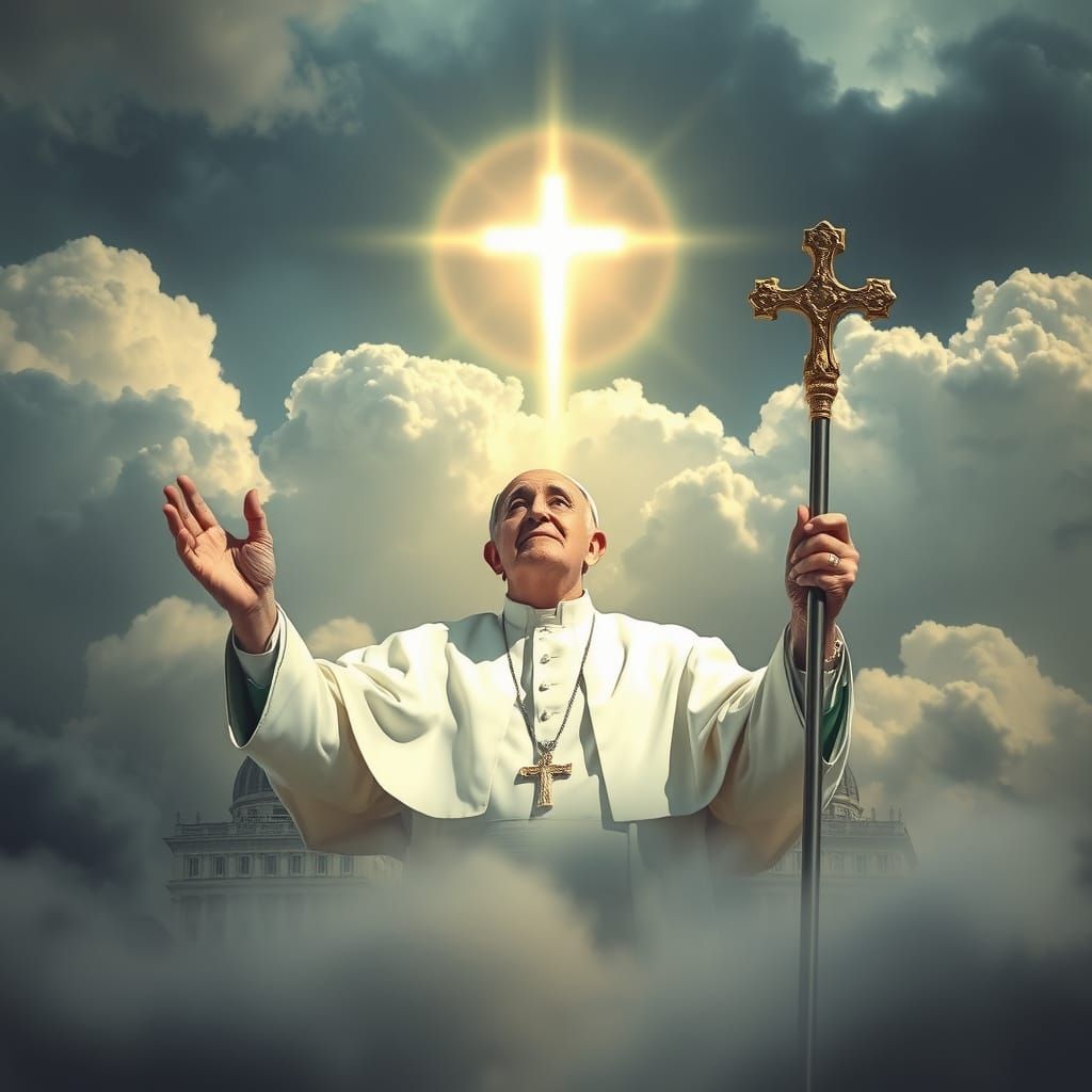 Pope Francis Ascends to Heaven Amidst a Dramatic Cloudscape