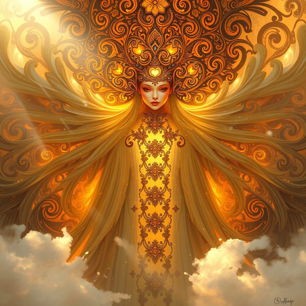 Ethereal Gustav Klimt-Inspired Digital Art of a Radiant Bein...
