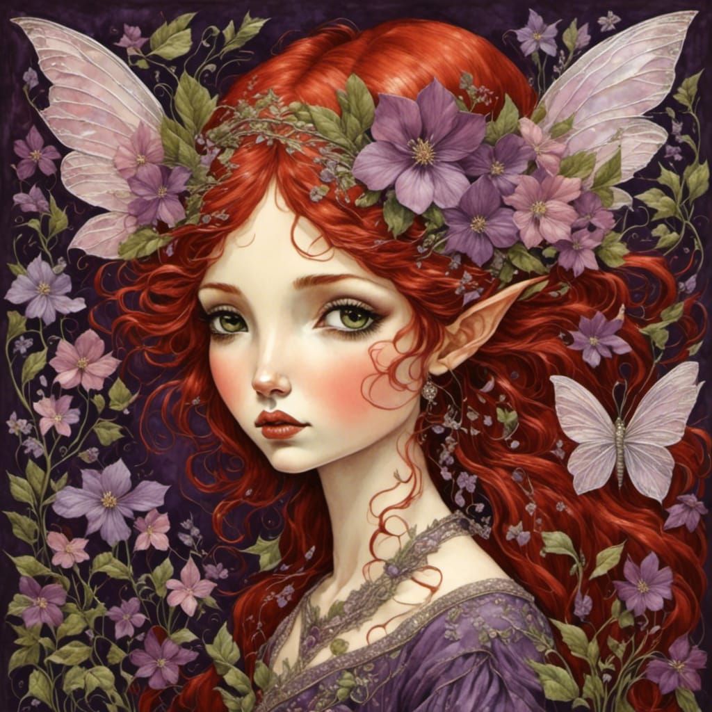 Red-Haired Fairy in Anime Art Style