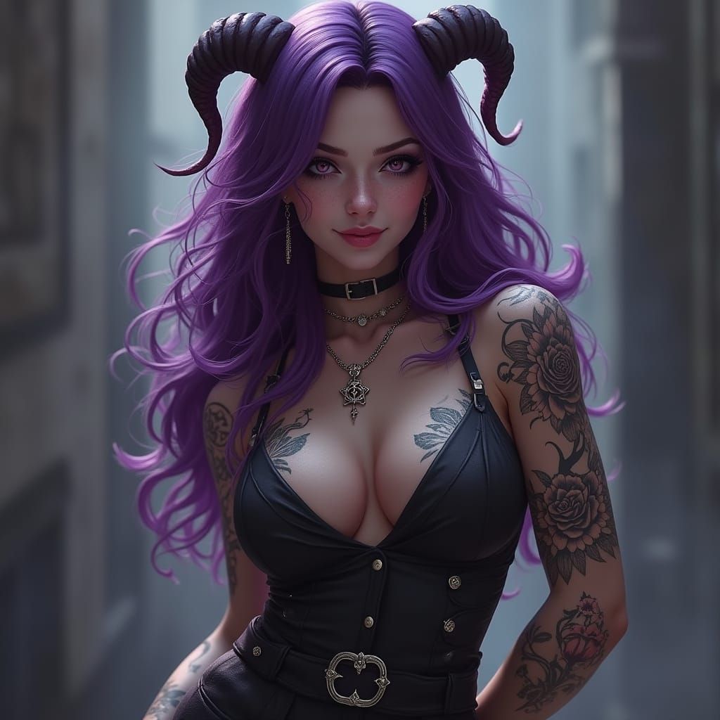 Gorgeous Female Demon in Dark Business Attire, Wielding Luxu...