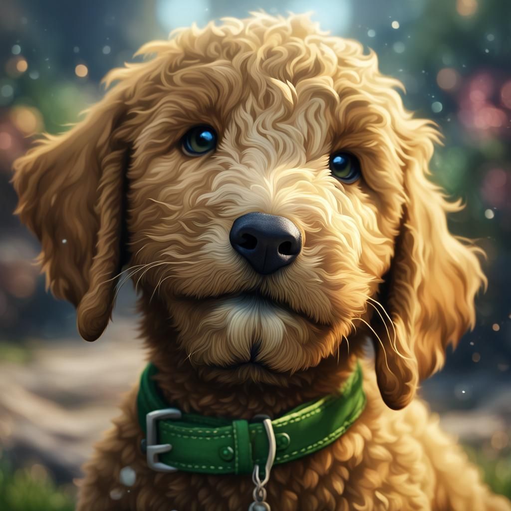 Adorable Goldendoodle Puppy Portrait in Detailed Digital Art