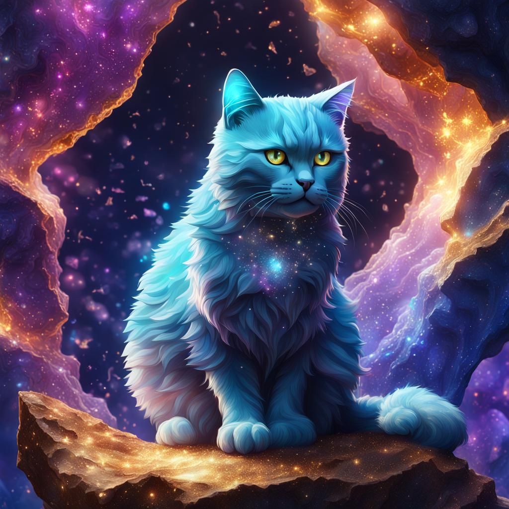 Sparkling Geode Cat Fantasy Concept Art