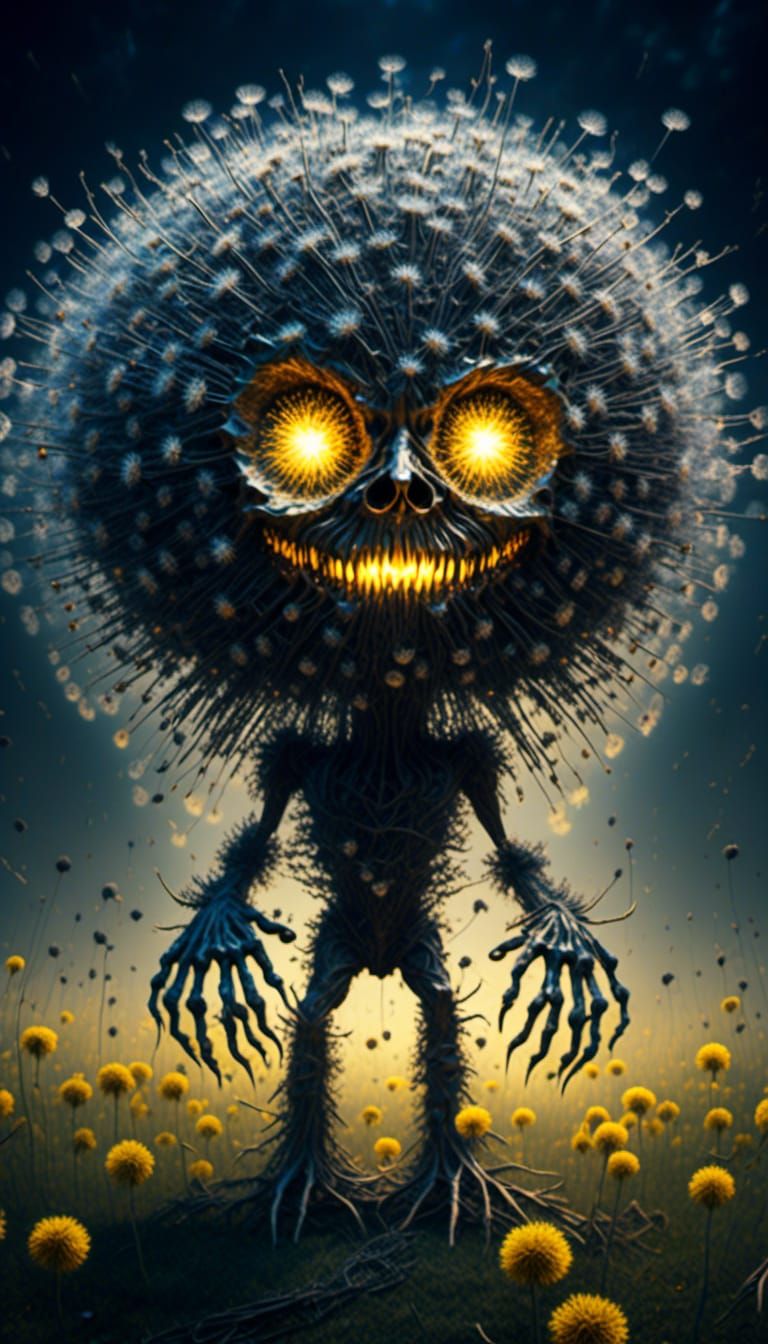 Sinister Glowing Dandelion Monster in Digital Art