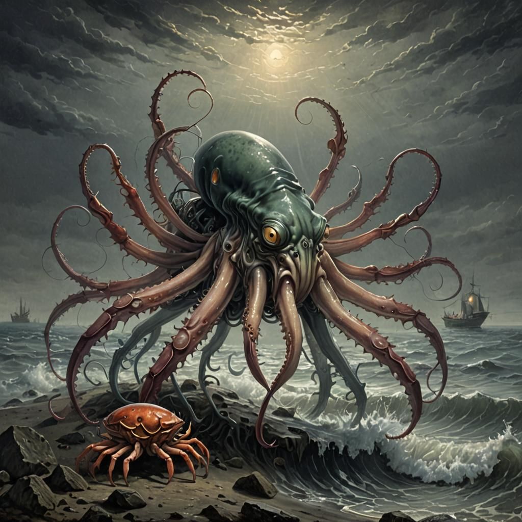 Horrific Squid-Crab Hybrid in Doré Style