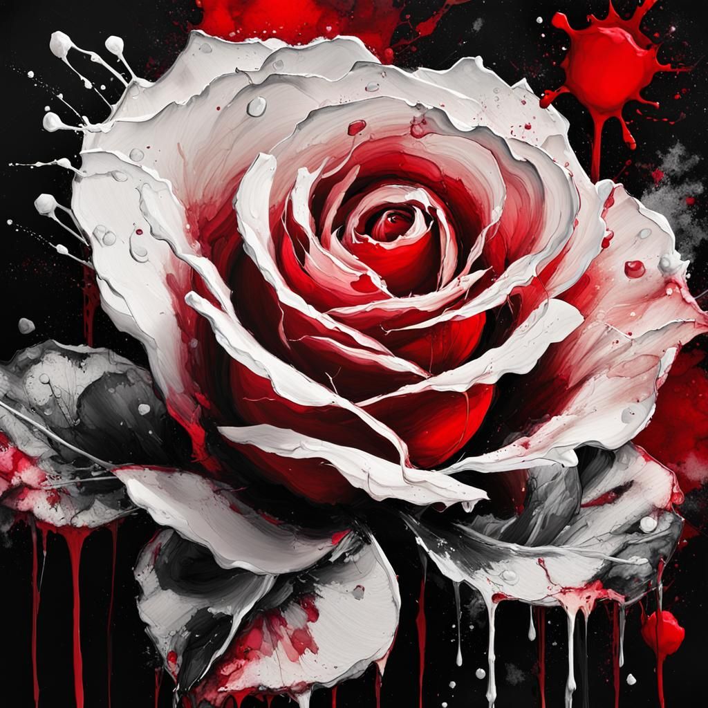 White Rose in Abstract Expressionism with Red Accents