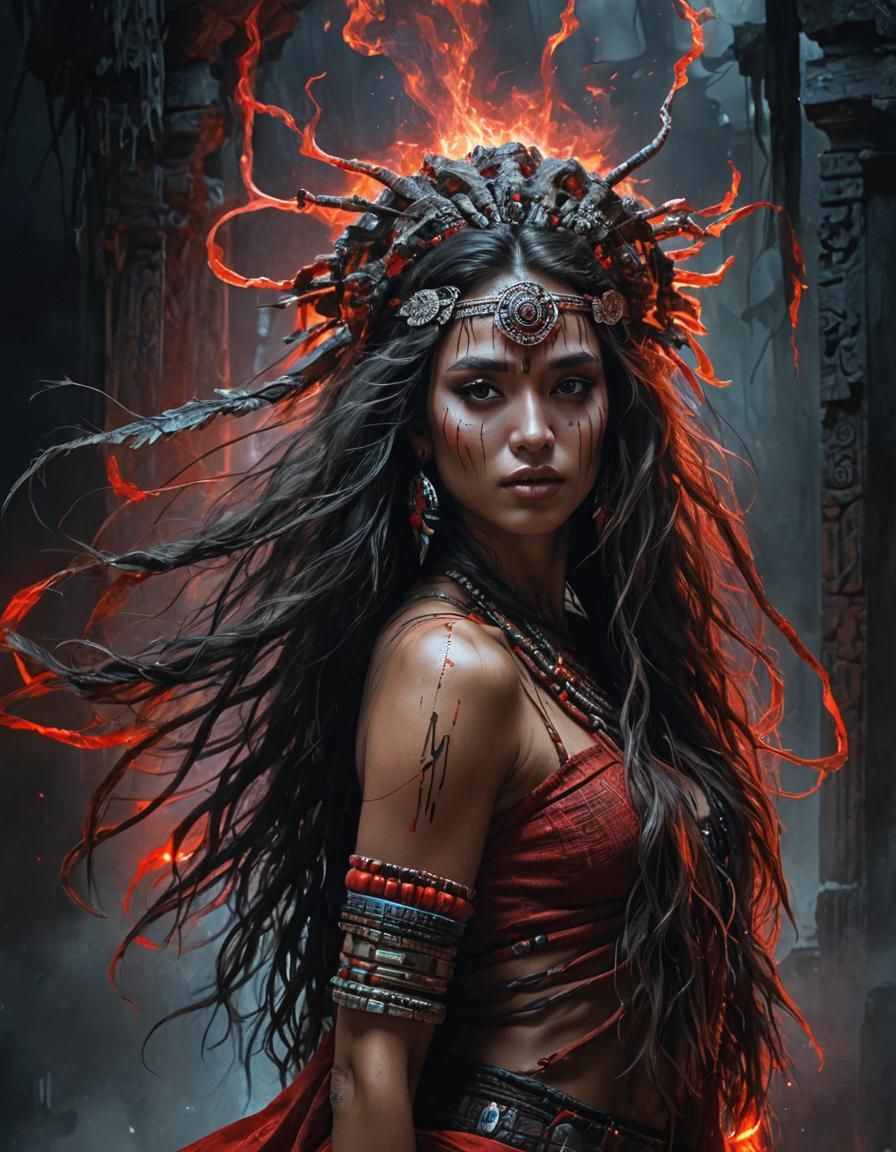 Portrait of a young Mayan priestesss.