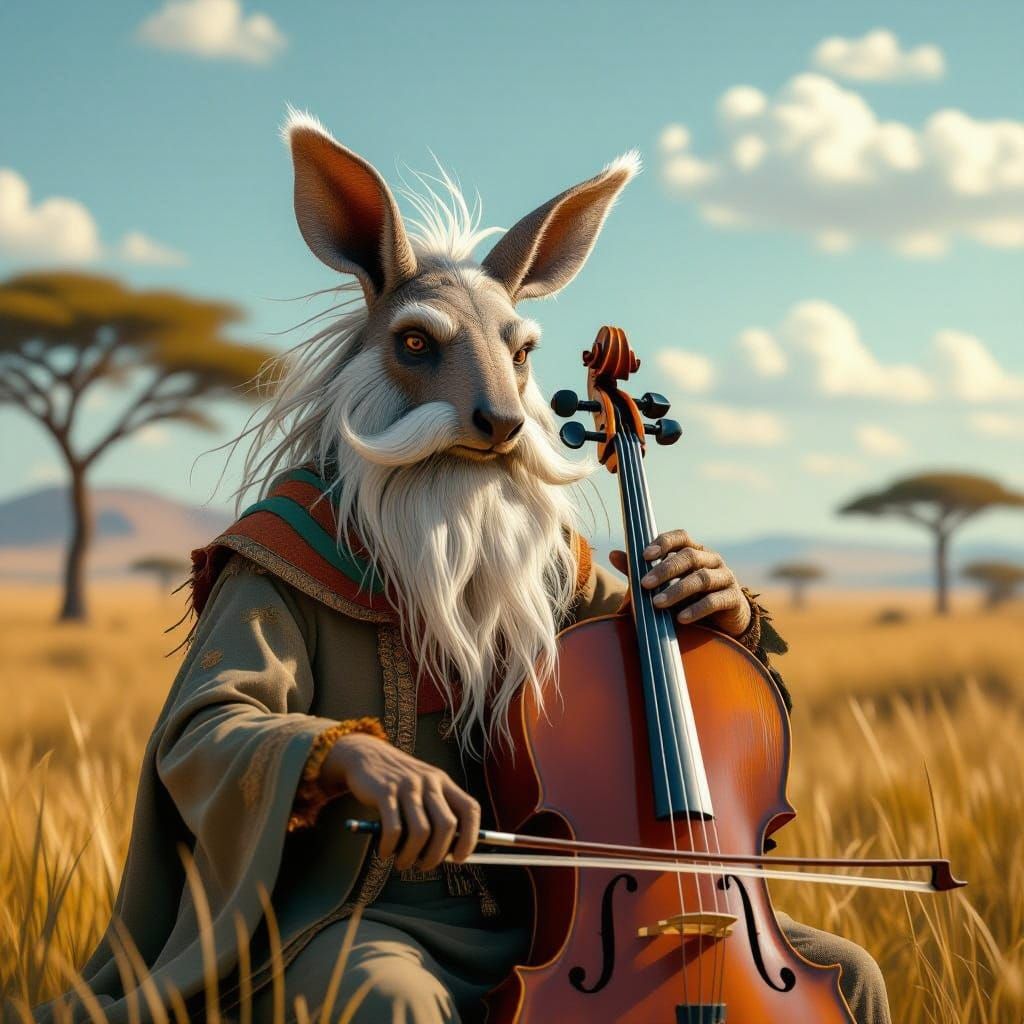 Aardvark Cellist in African Savannah