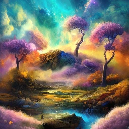 Dreamlike Fantasy Landscape Generated by AI