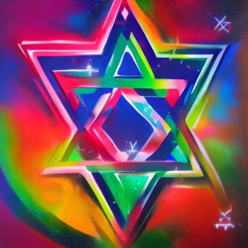 Star of David Between Double Rainbow in Graffiti Art