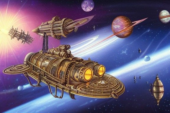 Steampunk Spaceship with Luminous Sails in Ethereal Flight