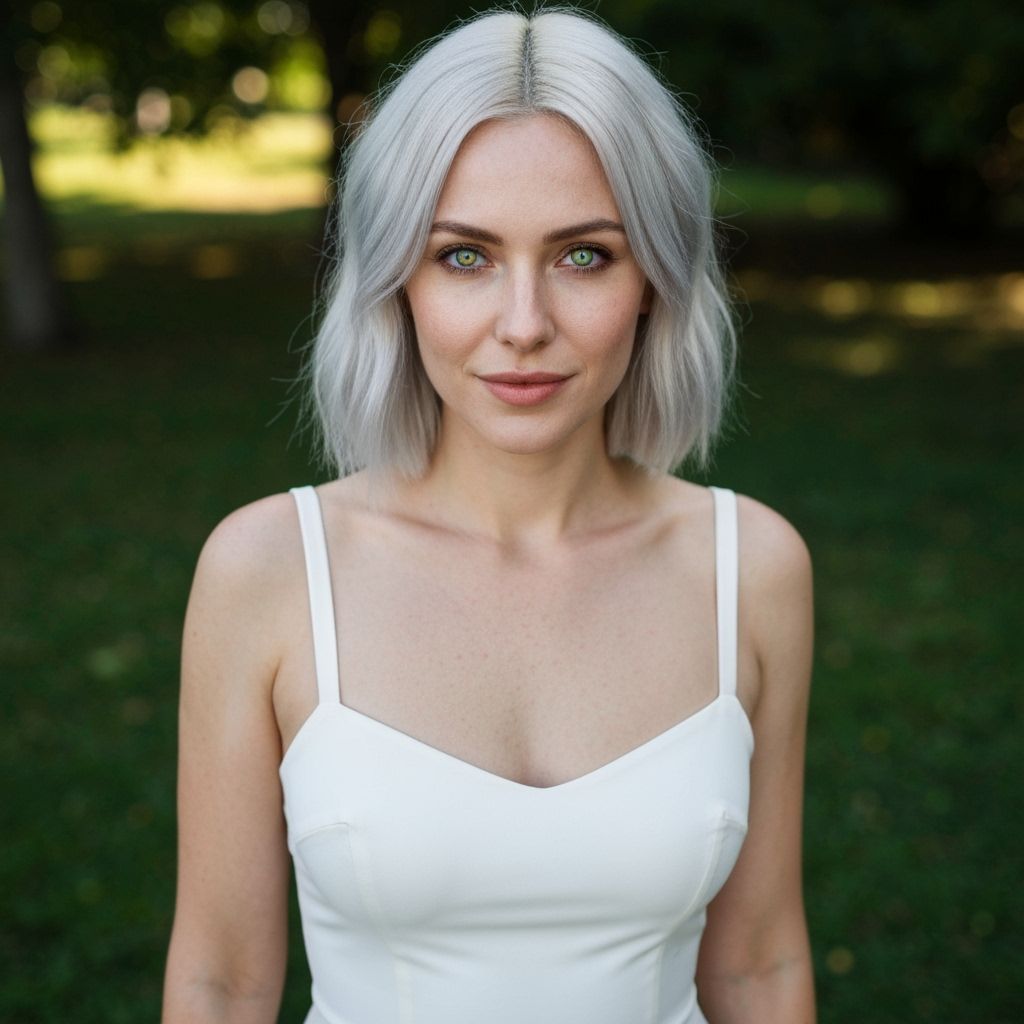 Award-Winning Hyperrealistic Selfie of Woman with Silver Hai...