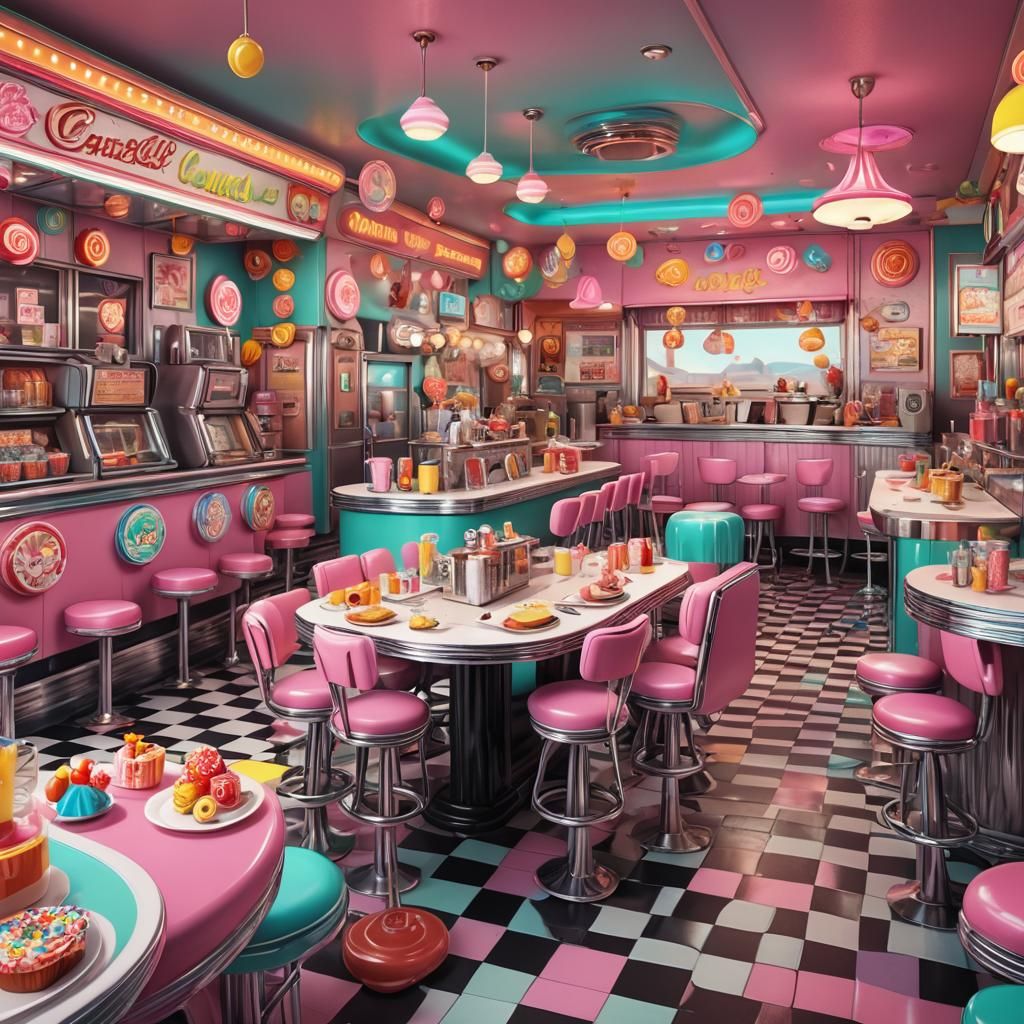 1950s Diner in Candyland Art Style