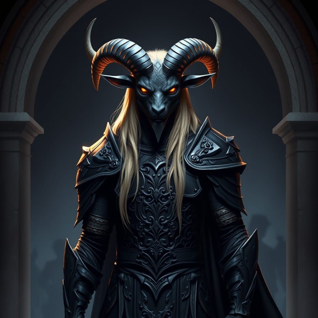 Menacing Horned Figure in Gothic Setting