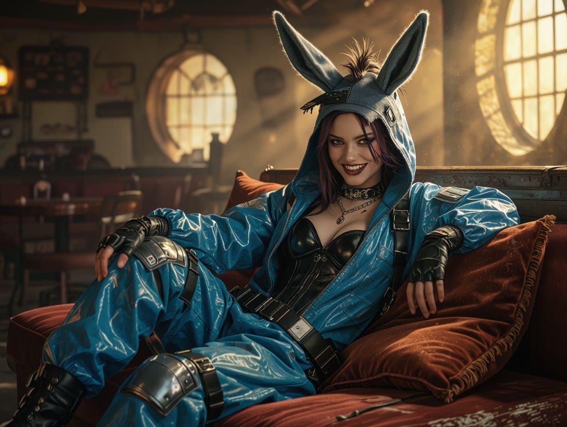 Cyberpunk Apocalypse Goddess in Tattered Hazmat Suit