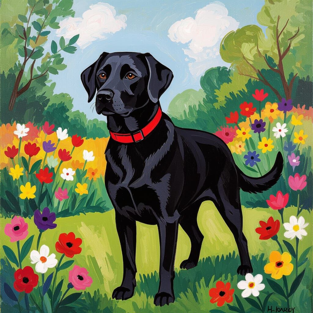 Labrador in Garden Inspired by Impressionist Masters