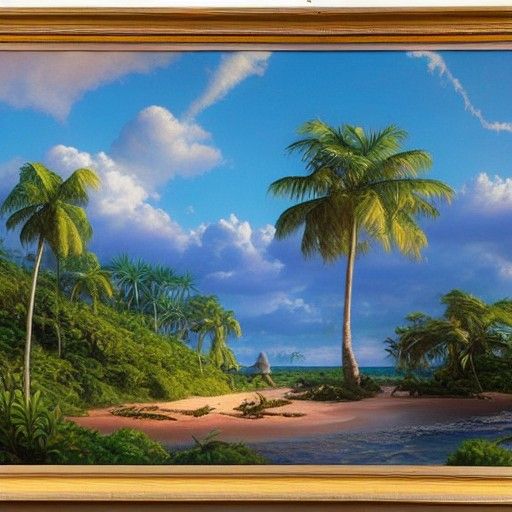 Tropical Sky Island: Oil Painting in Gurney Style