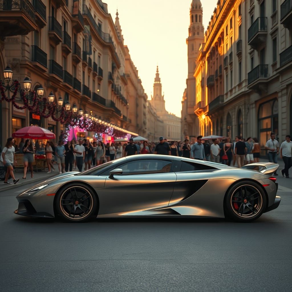 Silver Car on La Rambla in Barcelona