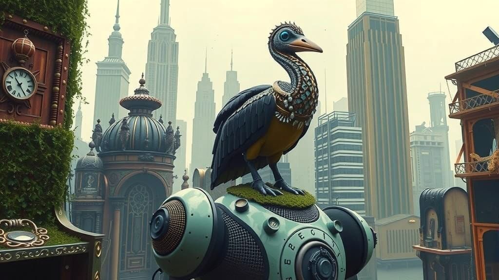 Futuristic Robot Dodo Bird in Beadwork Style