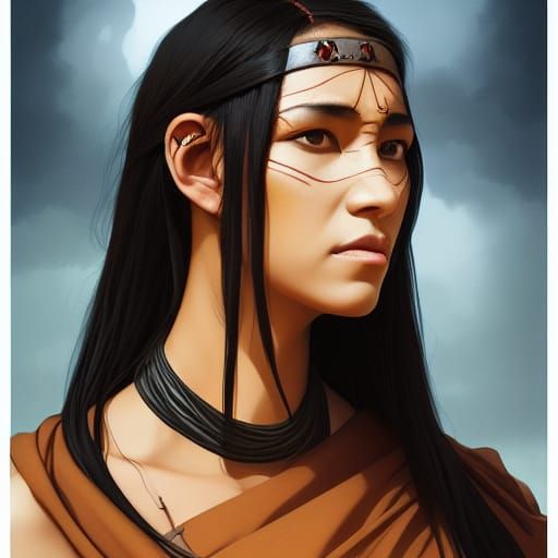 Desert Firebender Portrait in Art Nouveau Style