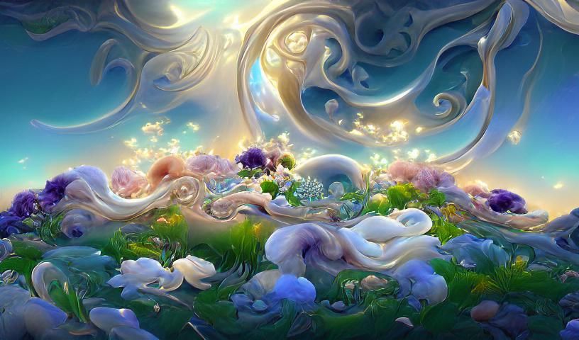Yin Yang Symbol of Swirling Flowers in Art Nouveau Style