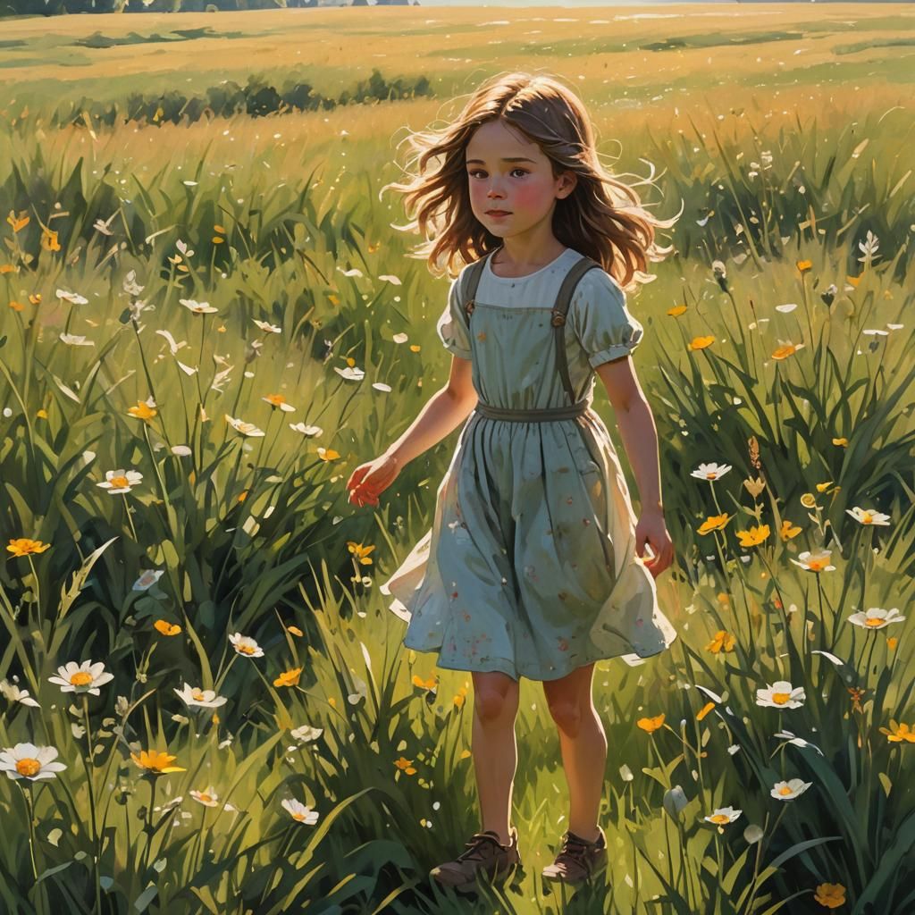 Girl in Sunlit Meadow: A Vision of Joy