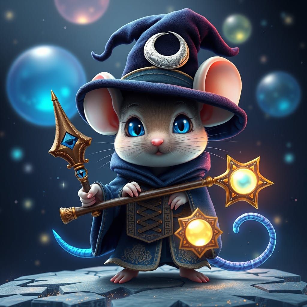 Mystical Mouse Wizard in Whimsical Anime Style