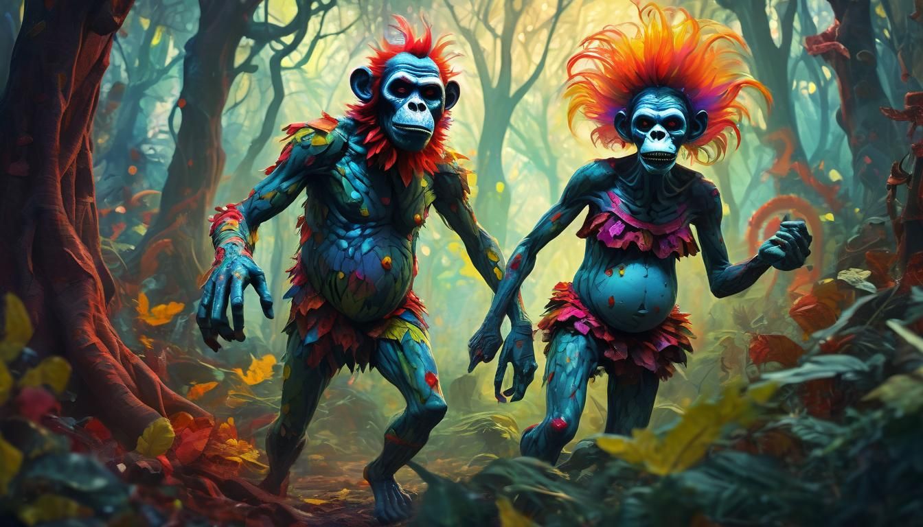 Vibrant Fauvist Dreamworld: Pregnant Zombie Monkey Monarchs...