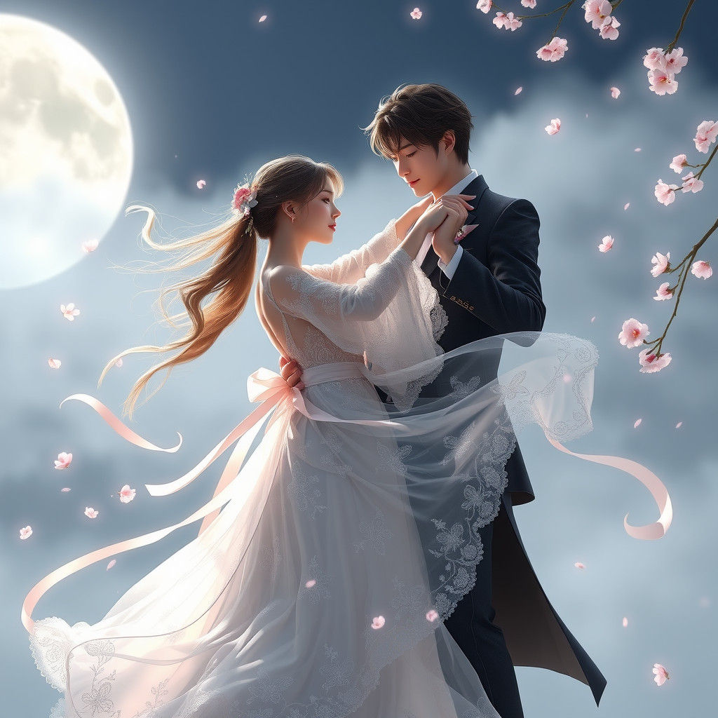 Ethereal Dance of Star-Crossed Lovers in Anime Style