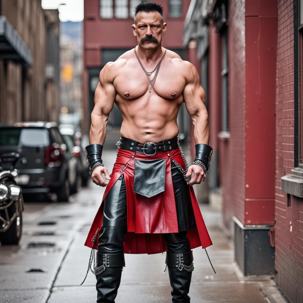 Man in Red Kilt with Chains
