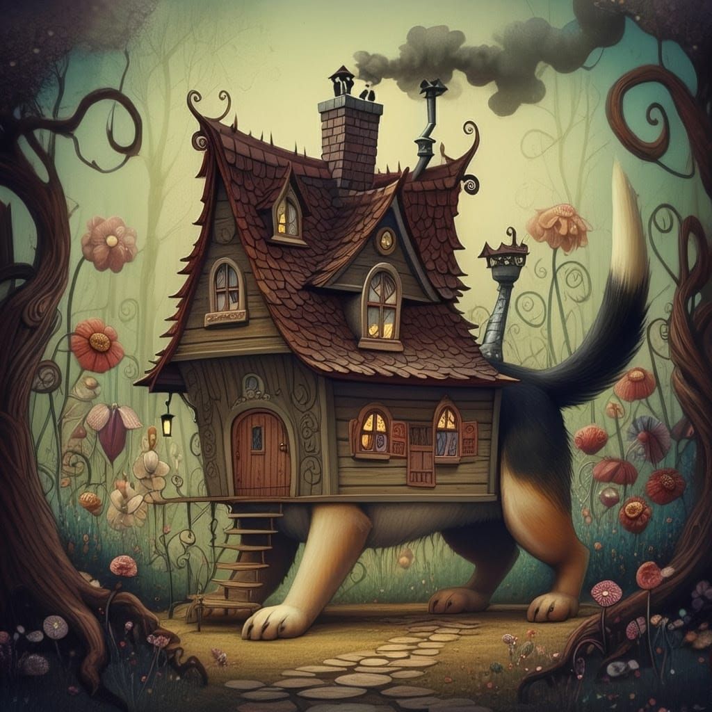 Whimsical Canine Mansion in Vibrant Garden