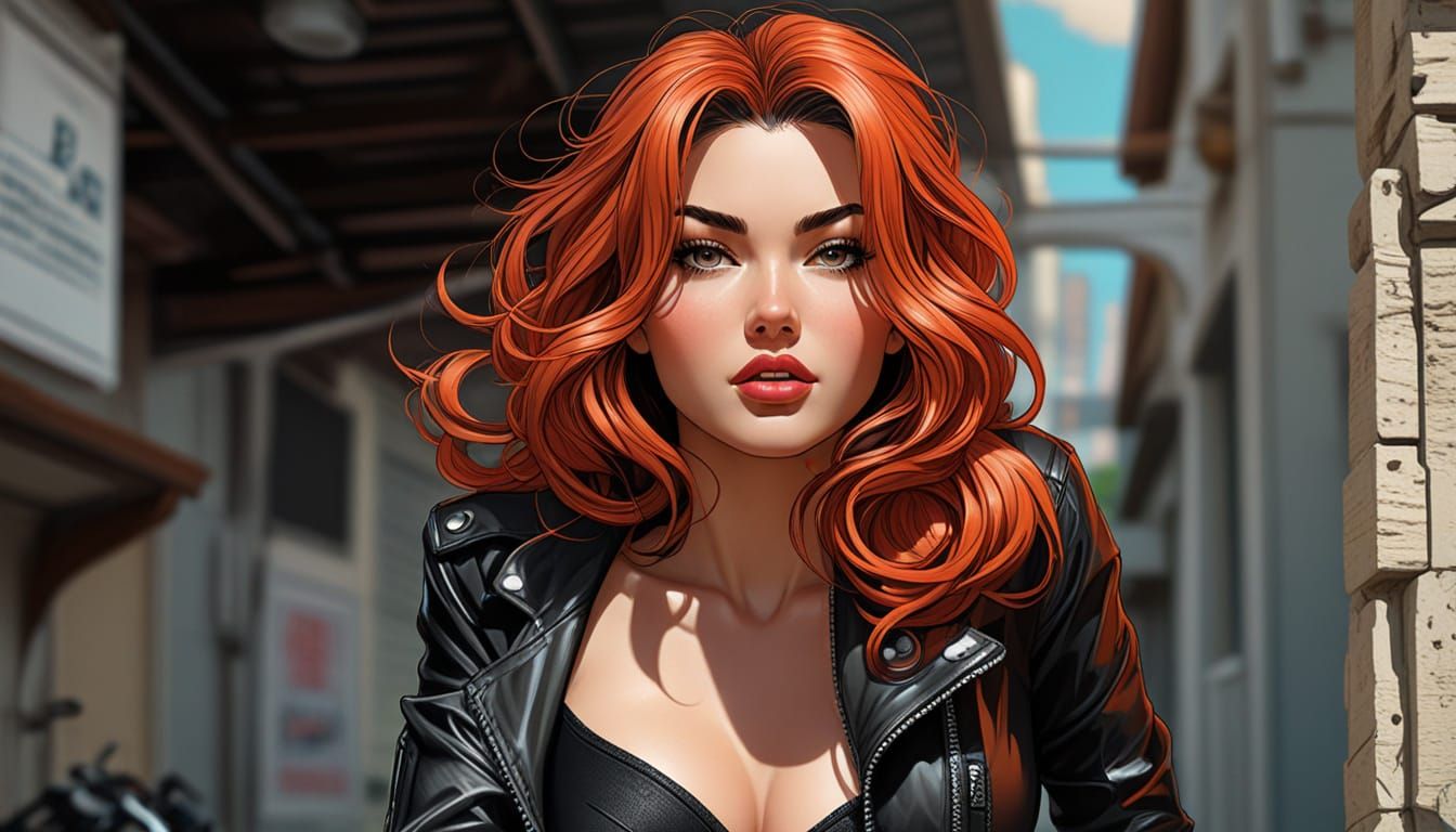 Anime Pinup Girl Cruises Retro Motorbike in Vibrant Comic Bo...